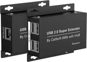 USB Extender Over Ethernet 200ft USB2.0 HUB RJ45 Cat5e/6 up to 480Mbps with Power Adapter Two Cameras Work in Sync Support Windows MacOS Android Linux