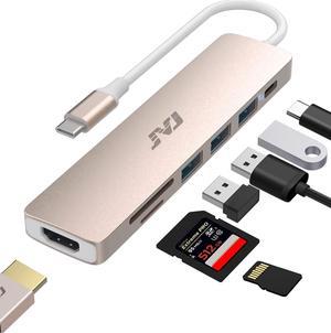 JVJ USB C Hub, USB C Dongle for MacBook Pro/iPad Pro, 7 in 1 USB C to HDMI Multport Adapter- 4K HDMI, 100W PD, USB 3.0, SD/MicroSD Reader, HDMI Conversion Adapter for Type C Devices (Rose Gold)