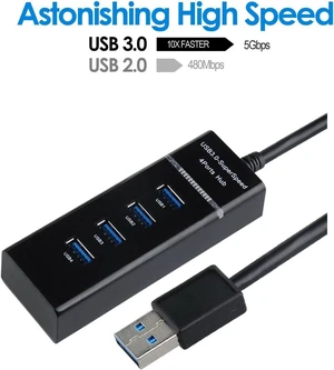 KUNOVA (TM) Super High Speed USB 3.0 4 Ports USB HUB Build-in USB 3.0 Cable Backward Compatible with USB 2.0 KUNOVA (TM) Super High Speed USB 3.0 4 Ports USB HUB Build-in USB 3.0 Cable Backward Compatible with USB 2.0
