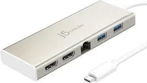 j5create USB-C Mini Dock- Type C Hub with 2X HDMI, 2X USB 3.0, Ethernet, Power Delivery 2.0 (JCD381)