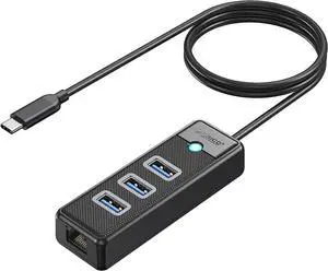 ORICO USB C to Ethernet Adapter, 4-in-1 USB C Hub with RJ45 10/100/1000 Gigabit Ethernet Adapter with 3.3ft Long Cable Compatible with Mac OS 10.X and Above, Linux, Android-Black