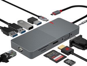 ANYPLUS USB C Hub,Laptop Docking Station Dual Monitor,11 IN1 USB C Dongle Multiport Adapter, VGA,100W PD Charging (2USB 3.0/2USB 2.0) RJ45 TF/SD Card Reader for