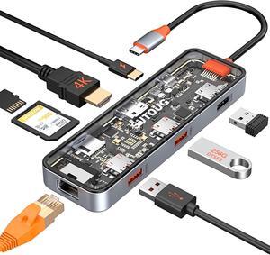 USB C Hub, SUTOUG 8 in 1 USB C Hub Multiport Adapter with 4K HDMI, 100W PD, 5Gbps USB 3.0, USB 2.0 Port, Ethernet Port, SD&TF Card Reader, USB C Dongle for MacBook Pro/Air and Other Type C Devices