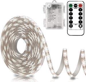 Battery Operated Led Strip Lights White with Remote 8 Modes Dimmable Timer Self-Adhesive Cuttable for PC TV Kitchen Cabinet Shelves Bedroom Decor (3m 90LED)