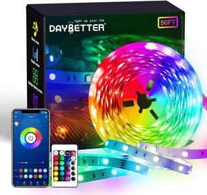 DAYBETTER Led Strip Lights 50ft Smart Light Strips with App Control Remote, 5050 RGB Led Lights for Bedroom, Music Sync Color Changing Lights for Room Party