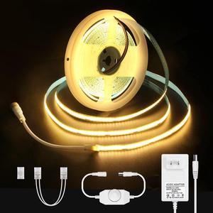 ALITOVE Dimmable COB LED Strip Lights Warm White 3000K 16.4ft 5m 12V CRI 90+ Flexible Under Cabinet Tape Light for TV Backlight Bedroom Kitchen with DIY Accessories Power Adapter Dimmer