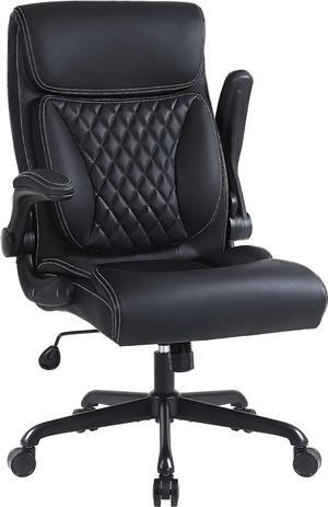 Executive Office Chair, Ergonomic PU Leather Computer Desk Chair with Lumbar Support, Flip-up Armrests and Adjustable Height, for Home Office, Black