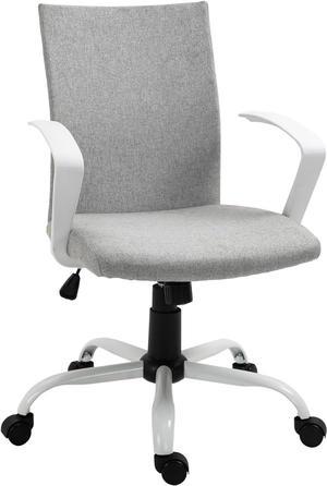 Vinsetto Mid Back Office Chair Linen Swivel Computer Desk Chair Task Chair with Wheels, Arm, Tilt Function, Light Grey