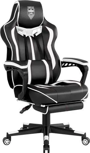 Vonesse Gaming Chair White with Footrest PC Computer Gaming Chair with Massage Gamer Chair Big and Tall Game Chair Ergonomic Gaming Chair Racing Chair Office Chair for Heavy People Chaise Gaming