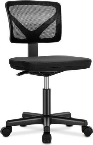 Armless Desk Wheels Cute Home Office Arms, Ergonomic Adjustable Swivel Rolling Task, Comfy Mesh Mid Back Computer Work Vanity Chair for Small Spaces, Classic Black