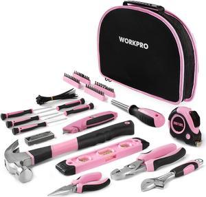 WORKPRO 103-Piece Pink Tool Kit  Hand Tool Set with Easy Carrying Round Pouch - Durable, Long Lasting Chrome Finish Tools - Perfect for Home Small Maintenance Jobs