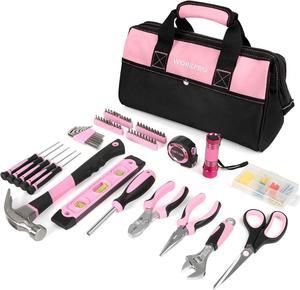 WORKPRO Pink Tool Kit, 106-Piece Home Repairing Tool Set with Wide Mouth Open Storage Bag