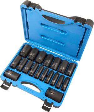 JET 1/2-Inch Drive Impact Socket Set - SAE 6 Point Deep Sockets with Torque Drive - 19 Pieces