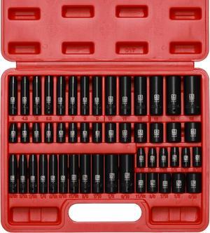 EMENTOL 50PCS 1/4" Drive Deep and Shallow Impact Socket Set, CR-V, SAE/Metric, 6-Point Master Impact Socket Set