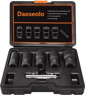 Daoseolo Twist Socket Set Lug Nut Remover Extractor Tool 6 Pieces Metric Bolt and Lug Nut Extractor Socket Tools