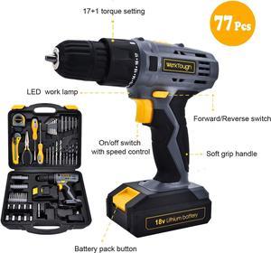 Uniteco 77pcs Power Tool Set with 18/20V Cordless Drill Electric Screwdriver Tool Kit Home Repair Set Gift Box Office House Repair Charger and Storage Case Included