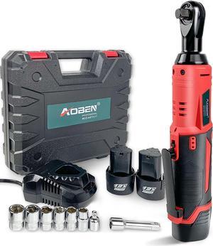 Cordless Electric Ratchet Wrench Set, AOBEN 3/8" 12V Power Ratchet Tool Kit with 2 Packs 2000mAh Lithium-Ion Battery and Charger