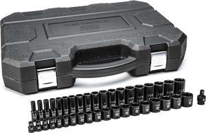 GEARWRENCH 39 Pc. 1/2" Drive 6 Pt. Impact Socket Set, Standard & Deep, SAE - 84947N, Black