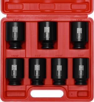 EMENTOL 7PCS 1/2"Drive Deep 6-Point Spindle Axle Nut Impact Socket Set, CR-MO, 1/2" Drive Deep Impact Socket Set, 1-3/8 Inch - 1-3/4 Inch