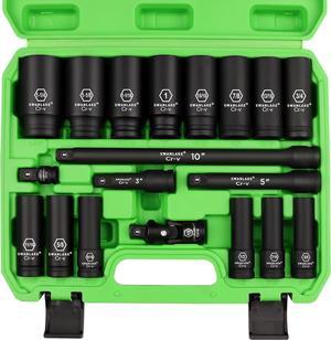 SWANLAKE 1/2" Impact Socket Set, 19-Piece 6 Point Impact Set,SAE (3/8-Inch to 1-1/14") Standard Impact Socket Set, Cr-V, Deep Socket Set 1/2 Drive