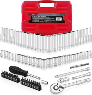 EACELIY 75pcs 1/4" Drive Impact Socket Set, Drive Master Socket Set,Wrench Set with 1/4" Bit Adapter, Universal Joint, Ratchet, 1/4 "Drive Bit Set Extension (5/32" - 9/16 ", 4-14mm) EACELIY 75pcs 1/4" Drive Impact Socket Set, Drive Master Socket Set,Wrench Set with 1/4" Bit Adapter, Universal Joint, Ratchet, 1/4 "Drive Bit Set Extension (5/32" - 9/16 ", 4-14mm)