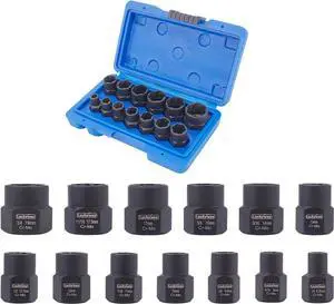 Luckyway 13-Piece Impact Bolt & Nut Remover Set, Nut Extractor Socket, Bolt Remover Tool Set