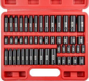 SEKETMAN 50-Piece 1/4" Inch Drive Deep And Shallow Impact Socket Set, SAE/Metric(5/32-Inch to 9/16-Inch and 4-15mm),CR-V~50BV30