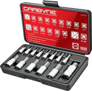 CARBYNE Hex (Allen) Bit Socket Set - 14 Piece, SAE, S2 Steel | 1/4", 3/8" & 1/2" Drive  From a Family-Run Tool Company Based in the U.S.A.