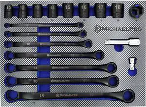 MichaelPro MP001218 18Pc Black Oxide Bolt Extractor Offset Wrench and Socket Set (Metric), 6-Point Rounded Box End Nut & Bolt Remover | Rounded, Stripped, Thin Bolts Remover, with Cushion Grip Sockets