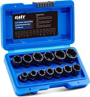 Orion Motor Tech Impact Nut and Bolt Extraction Tool Set, Rusted Damaged Stripped Nut and Bolt Remover Tool Kit, Nut Bolt Extractor Socket Set in 13 SAE and Metric Sizes for 3/8 Inch Drive with Case