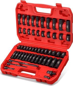 KBOISHA 1/4 Inch Drive Master Impact Socket Set, 53-Piece CR-MO Alloy Steel Socket Set SAE and Metric From 3/16 Inch - 9/16 Inch and 4mm - 15mm Standard and Deep Sockets with Heavy Duty Storage Case