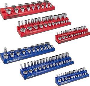 6-Pack Set Metric Magnetic Socket Organizers Red and Blue