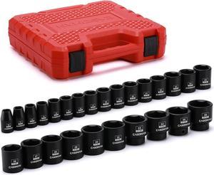 CASOMAN 26 Piece 1/2 Inch Drive Impact Socket Set, Metric, Shallow, 10mm to 36mm, Cr-Mo, Radius Corner Design, Impact Grade