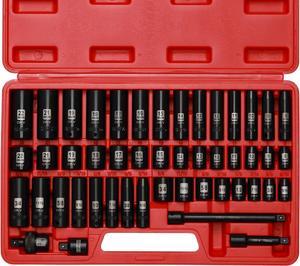 EMENTOL 48PCS 3/8" Drive Deep and Shallow Impact Socket Set, SAE/Metric, CR-V, 6-Point Impact Socket Set, Impact Extension Bars, Reducer, Universal Joint