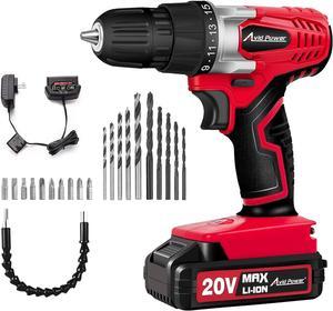 AVID POWER Cordless Drill Set, 20V MAX Electric Battery Power Drill/Driver Kit with Battery and Charger, 3/8-Inch Keyless Chuck, Variable Speed, 16 Position and 22pcs Drill Bits (Red)