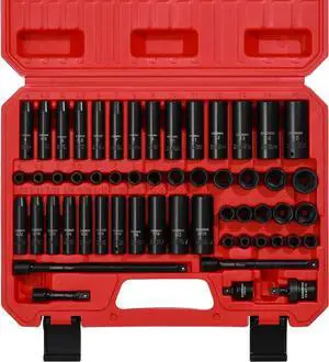CASOMAN 55PCS 1/4-Inch Drive Impact Socket Set, Shallow & Deep, 5/32 Inch - 9/16 Inch, 4mm - 15mm, Metric/SAE, 6-Point, Cr-V Steel Socket Set