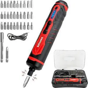 Electric Screwdriver 4V Power Cordless Screwdriver Rechargeable Set with Li-ion Battery 31 Bits&Extension Rod 3 LED 3 Adjustable Torque Magnetic Hex Chuck Mini Electric Screw driver Kit