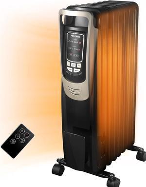 PELONIS Champagne Oil Filled Radiator Heater with Remote and Thermostat, 5 Temperature Settings for Indoor use Large Room, Energy Efficient Electric Space Heater with Safety Features