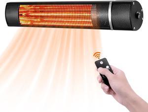 Electric Patio Heater Wall Mounted Infrared In/Outdoor Heater for Garage Backyard Decks1500w Fast Heater Adjustable Setting with Remote Control,3 Heat,Waterproof,Instant Warm,Easy Install Black