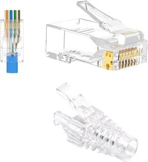 VCE Cat6 Pass Through RJ45 Connectors with Protection Boots 50-Pack,Ethernet Crimp Modular Plug for Cat6/Cat5/Cat5e UTP Solid & Stranded Network Cable,Transparent