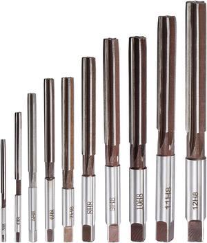 uxcell Hand Reamers Set H8 Accuracy Alloy Tool Steel 6 Flutes Straight Shank Milling Cutter Tool 10pcs (3mm, 4mm, 5mm, 6mm, 7mm, 8mm, 9mm, 10mm, 11mm, 12mm)