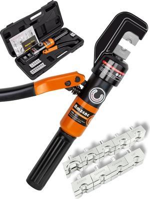 AMZCNC 1/8 Wire Rope Crimping Tool Hydraulic Crimping Tool Kit - 12 AWG to 2/0 AWG with 9 Die Sets-For Battery/Welding Cables, Power Wires, Electrical Cables - 180° Rotatable Head