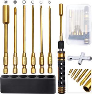 HobbyPark 6 in 1 RC Hex Driver Screwdriver Set 1.5mm 2.0mm 2.5mm 3.0mm & Hex Nut Driver & Phillips Bit and Wheel Wrench for RC Car Hobby Tool Kit