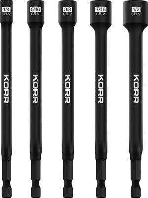 KORR Tools KIBPP026 5pc Impact Rated Magnetic 6 inch Nutsetter Set (1/2", 7/16", 3/8", 5/16", 1/4")