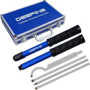 DEEFIINE Carbide Tip Wood Lathe Turning Tool Kit, Lathe Roughing and Finishing Hollow Tool Interchangeable Aluminum Alloy Handle with Diamond Round Square Carbide Blade (Soft Handle)