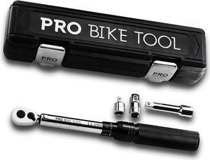 PRO BIKE TOOL 3/8 Inch Drive Click Torque Wrench Set - Bicycle Maintenance for 10 to 15 Nm - Includes 1/2" & 1/4" Adapters, Extension Bar & Storage Box