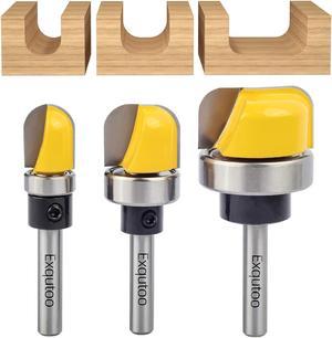 Exqutoo 3Pcs 1/4" Shank Carbide Round Nose Groove Router Bit Set Template Router planing Head Set with Ball Bearing Engraving Router planing Head Wood Cutter Woodworking Tools Carving Cutting Tool