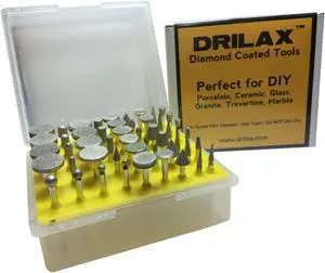 Drilax 50 Pieces Diamond Drill Bit Burr Set Grit 120 Sea Glass for Crafts Rocks Marble Porcelain Hand Drill Jewelry Making Lapidary Engraving Compatible with Dremel Tool Accessories 1/8 Inch