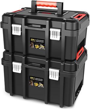 DNA MOTORING 2pcs Tool Boxes Set - Lockable Organizer Storage Portable Toolbox with Removable Tray for Workshop Garage & Household, Large Capacity, TOOLS-00310