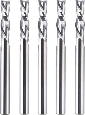 SpeTool 5PCS 1/4 Inch Shank Spiral Router Bit with Down Cut, 1" Cutting Length 3" OVL Extra Long, Solid Carbide CNC Bits Set for Wood MDF Carving